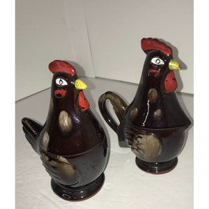 Vintage Ceramic Rooster Chicken Salt Pepper Creamer  Sugar Combo Made In Japan
